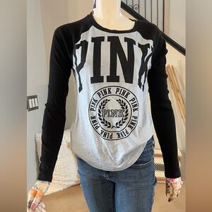 VS Pink- Baby Blue & Black Long Sleeve Graphic Tee